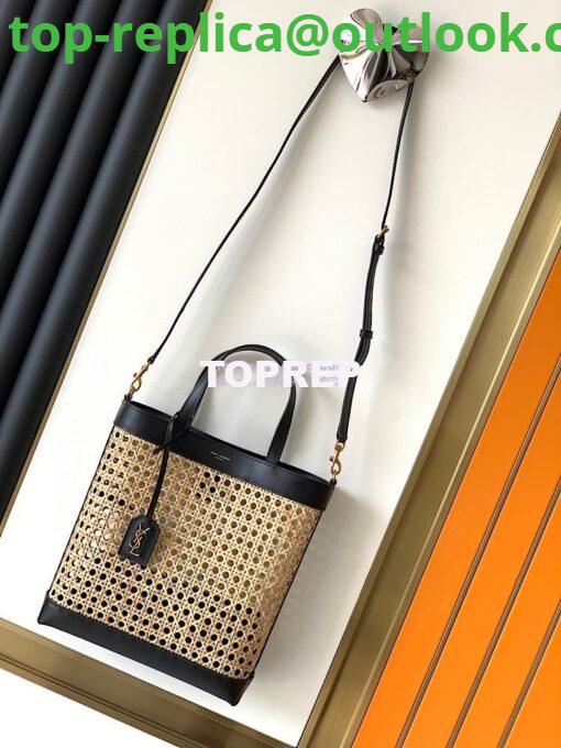 Replica YSL Saint Laurent Saint Laurent N/S Toy Shopping Bag in Woven Cane And Black Leather 6551612 3