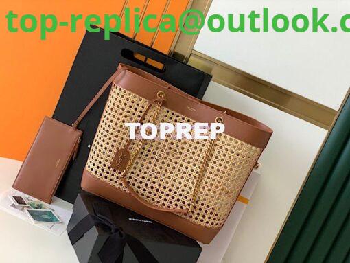 Replica YSL Saint Laurent E/W Shopping Bag in Woven Cane And Leather 6551432