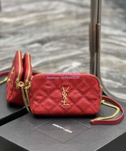 Replica Saint Laurent YSL Becky Double-Zip Pouch in Quilted Lambskin 608941 red