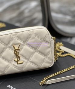 Replica Saint Laurent YSL Becky Double-Zip Pouch in Quilted Lambskin 608941 White 2