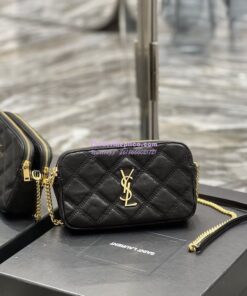 Replica Saint Laurent YSL Becky Double-Zip Pouch in Quilted Lambskin 608941 Black