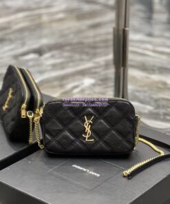 Replica Saint Laurent YSL Becky Double-Zip Pouch in Quilted Lambskin 608941 Black 2