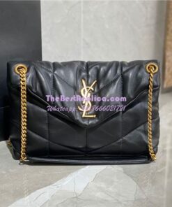 Replica Yves Saint Laurent YSL Loulou Puffer Small Bag In Quilted Lambskin 577476 Black Gold Hardware 2