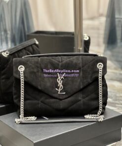 Replica YSL Saint Laurent Loulou Puffer Medium Bag In Quilted Suede And Lambskin 5774751 Black 2