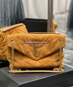 Replica YSL Saint Laurent Loulou Puffer Medium Bag In Quilted Suede And Lambskin 5774751 Tan