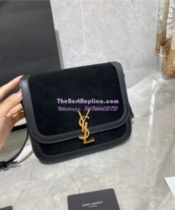 Replica YSL Saint Laurent Solferino Medium Soft Satchel In Suede And Smooth Leather 635025 Black 2