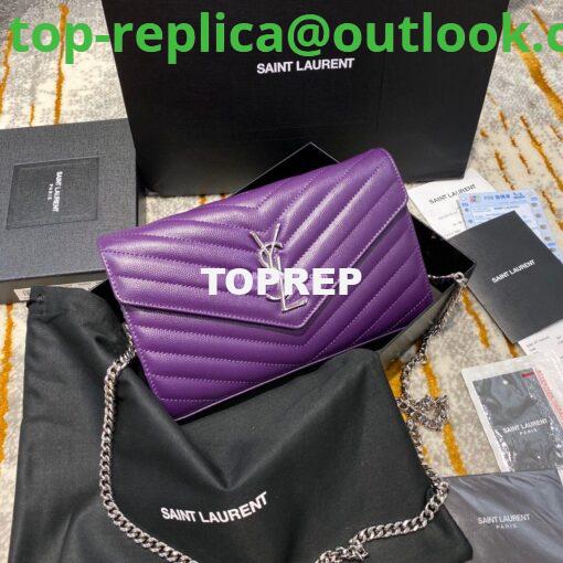 Replica YSL Saint Laurent Monogram Chain Wallet Grain De Poudre Textured Matelasse Leather Purple 2