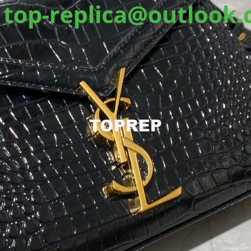 Replica YSL Saint Laurent Cassandra Mini Top Handle Bag In Crocodile Embossed Shiny Leather 602716 Black 4