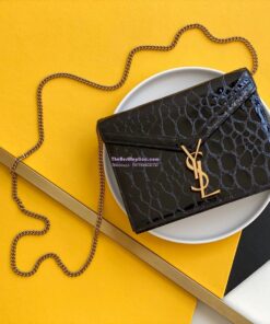 Replica YSL Saint Laurent Cassandra Monogram Clasp Bag In turtle Embossed Shiny Leather Black 2