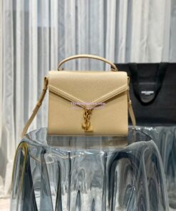 Replica YSL Saint Laurent Cassandra Top Handle Medium Bag In Grain De Poudre Leather Light Beige