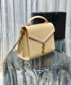 Replica YSL Saint Laurent Cassandra Top Handle Medium Bag In Grain De Poudre Leather Light Beige 2