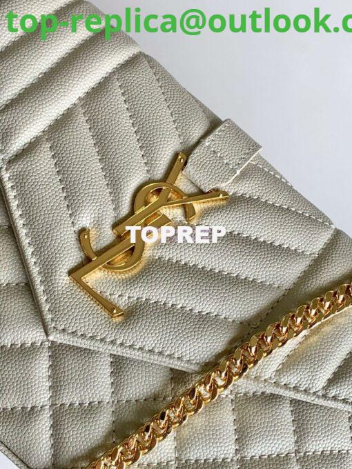 Replica YSL Saint Laurent Monogram Chain Wallet In Mix Matelassé Grain De Poudre Embossed Leather 620280 White 6