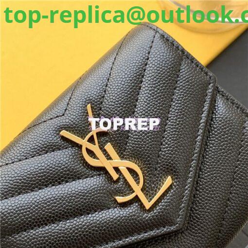 Replica YSL Saint Laurent Monogram compact tri fold in grain de poudre embossed leather GHW 5