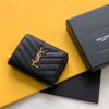 Replica YSL Saint Laurent Monogram compact zip around wallet in black grain de poudre embossed leather silver hardware 10