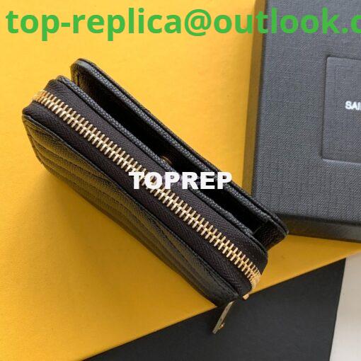 Replica YSL Saint Laurent Monogram compact zip around wallet in black grain de poudre embossed leather gold hardware 5