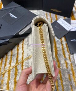 Replica YSL Saint Laurent Envelope Chain Wallet Grain De Poudre 393953 White in Gold Hardware 2