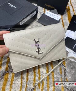 Replica YSL Saint Laurent Envelope Chain Wallet Grain De Poudre 393953 White in Silver Hardware 2