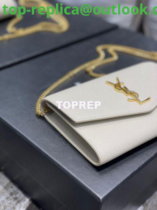 Replica YSL Saint Laurent Uptown Chain Wallet In Grain De Poudre Embossed Leather 6077881 White 4