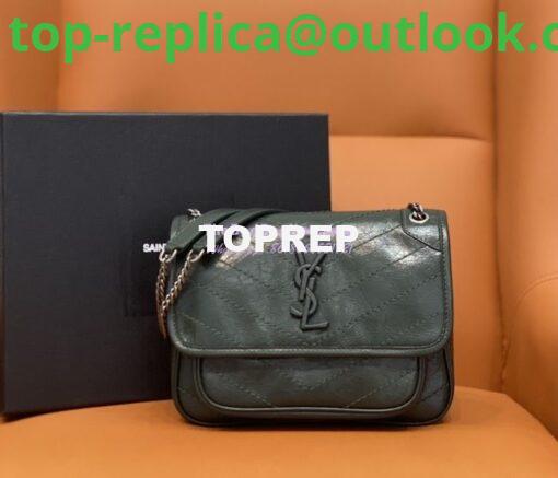 Replica YSL Saint Laurent Niki Baby In Crinkled Vintage Leather 533037 Dark Green