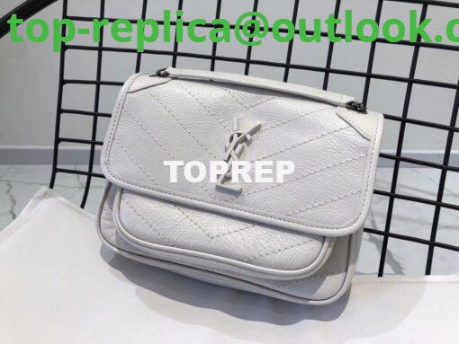 Replica YSL Saint Laurent Niki Baby In Crinkled Vintage Leather 533037 Pearl White