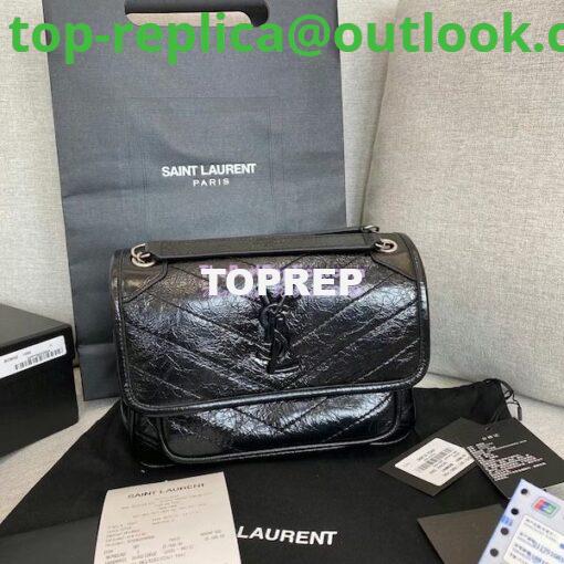 Replica YSL Saint Laurent Niki Baby In Crinkled Vintage Leather 533037 Black