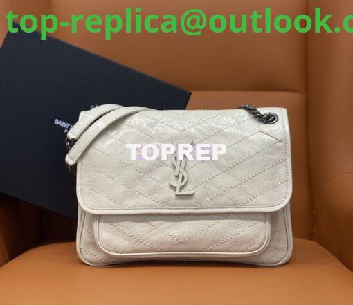 Replica YSL Saint Laurent Niki Chain Bag In Vintage Crinkled And Quilted Leather 498894 Blanc