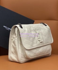 Replica YSL Saint Laurent Niki Chain Bag In Vintage Crinkled And Quilted Leather 498894 Blanc 2