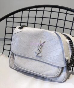 Replica YSL Saint Laurent Niki Chain Bag In Vintage Crinkled And Quilted Leather 498894 Pearl White