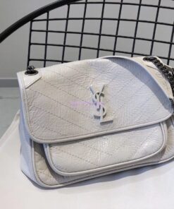 Replica YSL Saint Laurent Niki Chain Bag In Vintage Crinkled And Quilted Leather 498894 Pearl White 2