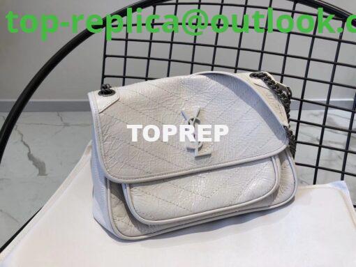 Replica YSL Saint Laurent Niki Chain Bag In Vintage Crinkled And Quilted Leather 498894 Pearl White 2