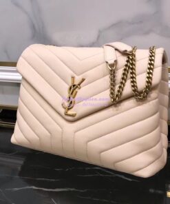 Replica YSL Saint Laurent Medium Loulou Bag In Powder "Y" Matelassé Leather 459749 Gold Hardware