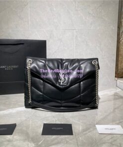 Replica Yves Saint Laurent YSL Loulou Puffer Medium Bag In Quilted Lambskin 5774751 Black Silver