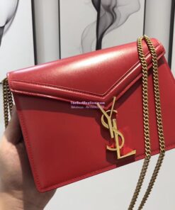 Replica YSL Saint Laurent Cassandra Monogram Clasp Bag In Smooth Leather Red 2