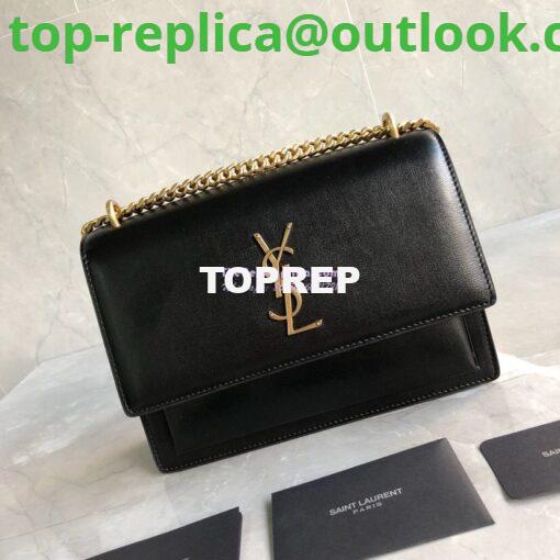 Replica YSL Saint Laurent Sunset Medium In Smooth Leather 442906 Black Gold Hardware 3