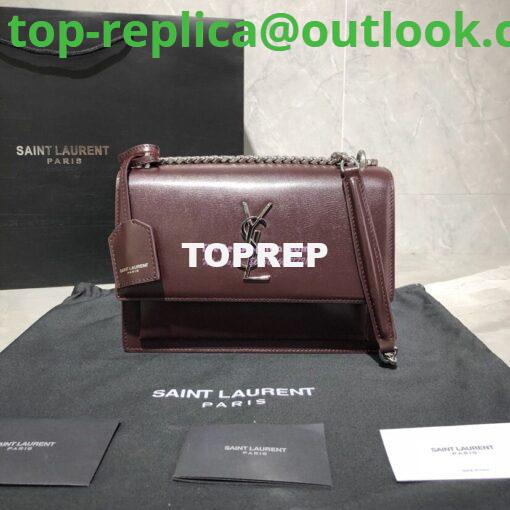 Replica YSL Saint Laurent Sunset Medium In Smooth Leather 442906 Dark Red Silver Hardware 2