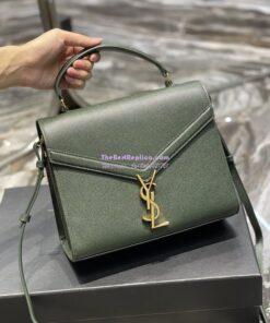 Replica YSL Saint Laurent Cassandra Top Handle Medium Bag In Grain De Poudre Leather Green