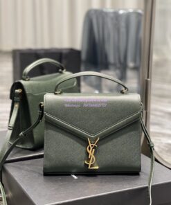 Replica YSL Saint Laurent Cassandra Top Handle Medium Bag In Grain De Poudre Leather Green 2