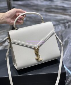 Replica YSL Saint Laurent Cassandra Top Handle Medium Bag In Grain De Poudre Leather Blanc