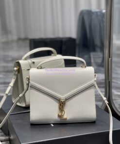 Replica YSL Saint Laurent Cassandra Top Handle Medium Bag In Grain De Poudre Leather Blanc 2