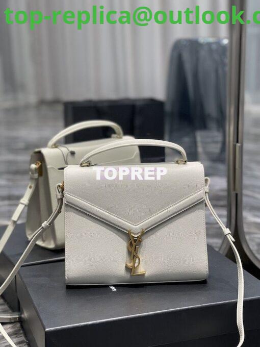 Replica YSL Saint Laurent Cassandra Top Handle Medium Bag In Grain De Poudre Leather Blanc 2