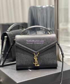 Replica YSL Saint Laurent Cassandra Top Handle Medium Bag In Grain De Poudre Leather Black