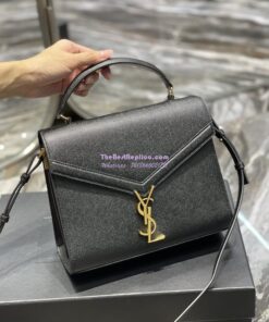 Replica YSL Saint Laurent Cassandra Top Handle Medium Bag In Grain De Poudre Leather Black 2