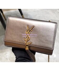 Replica YSL Saint Laurent Kate Chain Wallet With Tassel In Laminated Leather 452159 Brown Metallic