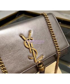 Replica YSL Saint Laurent Kate Chain Wallet With Tassel In Laminated Leather 452159 Brown Metallic 2