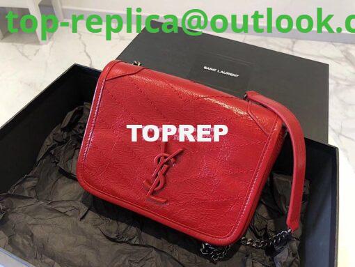 Replica YSL Saint Laurent Niki Chain Wallet In Crinkled Vintage Leather 583103 Red