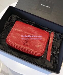 Replica YSL Saint Laurent Niki Chain Wallet In Crinkled Vintage Leather 583103 Red 2