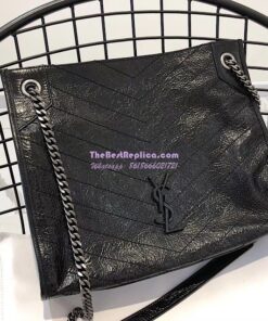 Replica Saint Laurent YSL Niki Medium Shopping Bag In Crinkled Vintage Leather 577999 Black