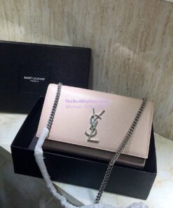 Replica YSL Saint Laurent Classic Medium Kate Silver Hardware In Grained De Poudre Textured Leather Powder Pink