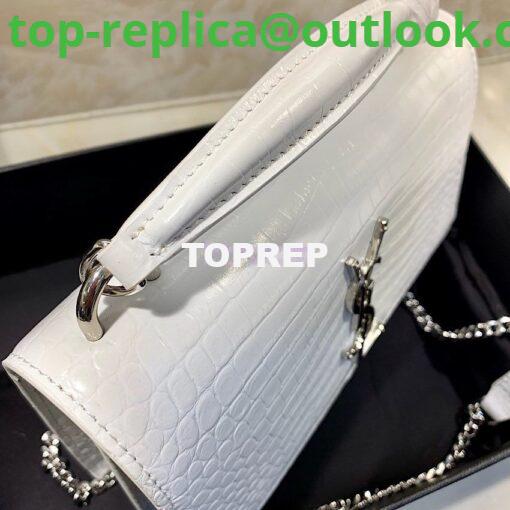 Replica Saint Laurent YSL Sunset Chain Wallet In Shiny Crocodile-embossed Leather 533026 White 3