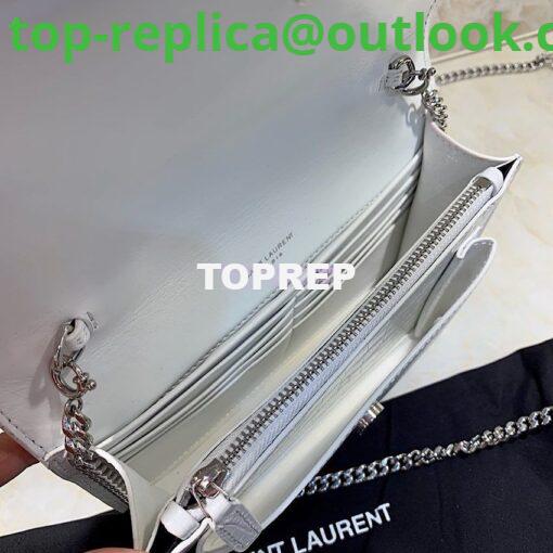 Replica Saint Laurent YSL Sunset Chain Wallet In Shiny Crocodile-embossed Leather 533026 White 6